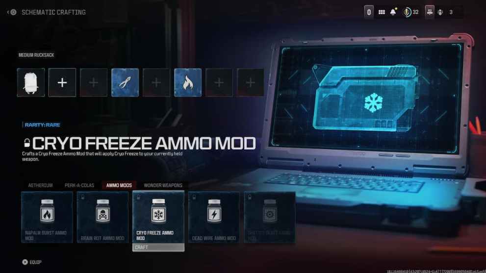 Cryo Freeze Ammo Mod Crafting Schematic in Modern Warfare 3 Zombies
