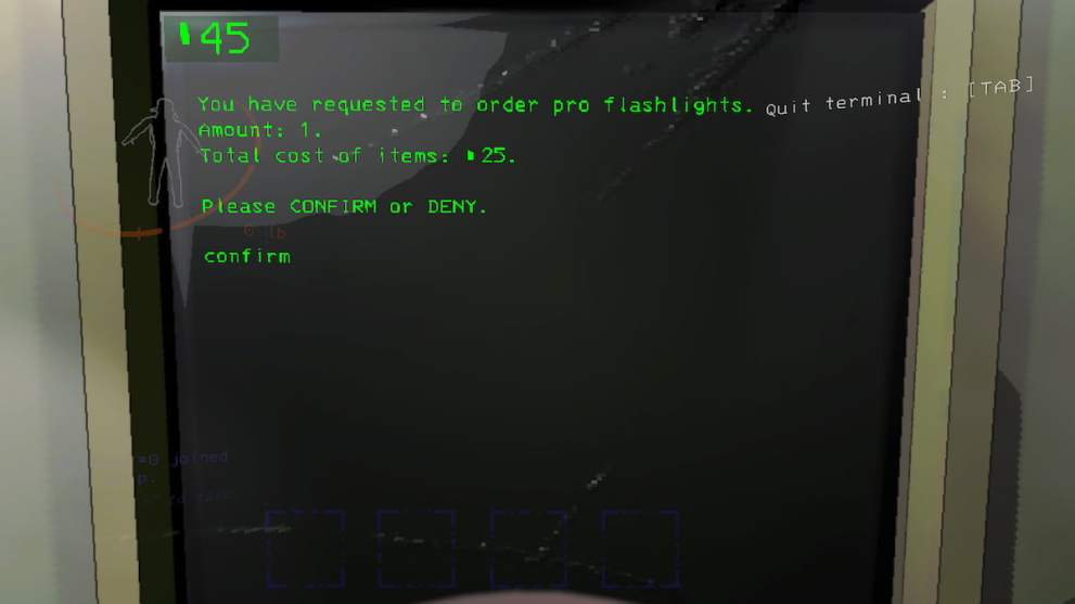 Buying a pro flashlight from the terminal in Lethal Company