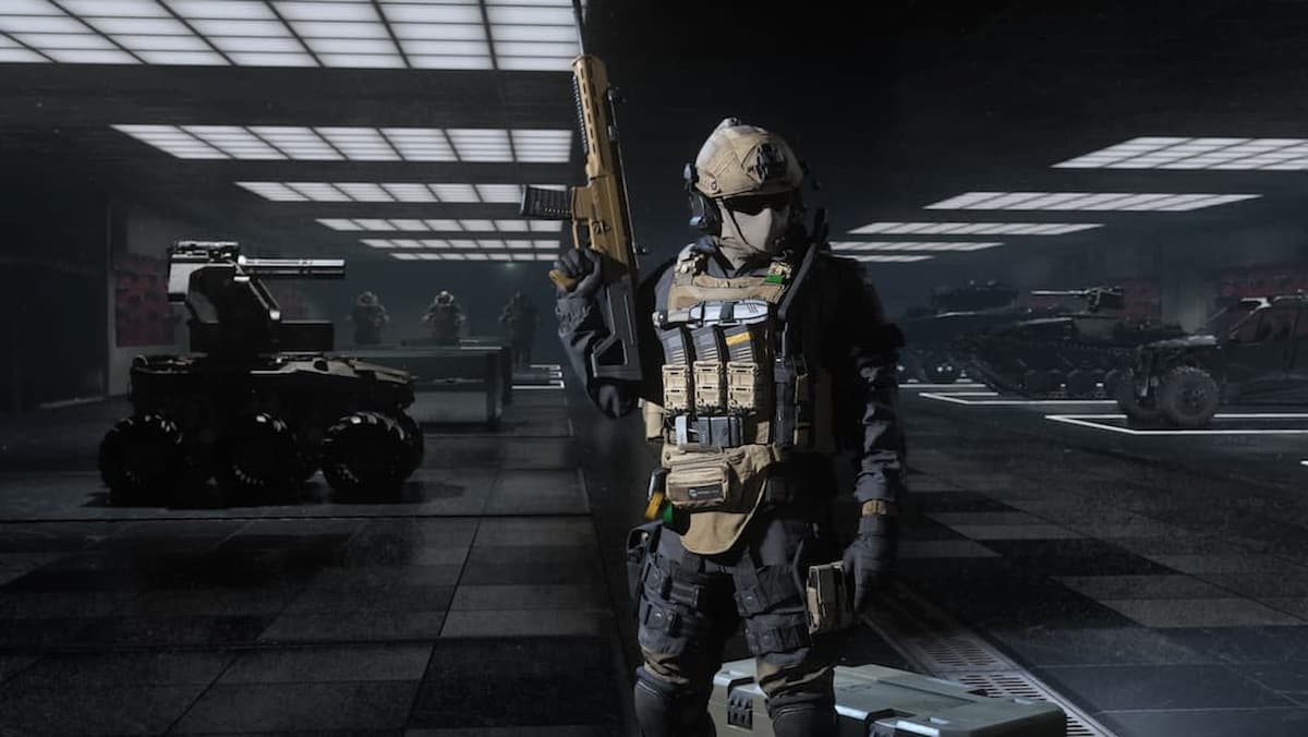 a posing soldier surrounded by vehicles in MW3