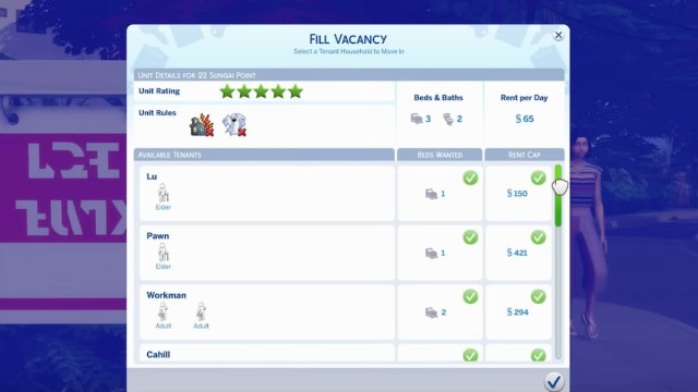 Vacancies in The Sims 4  For Rent