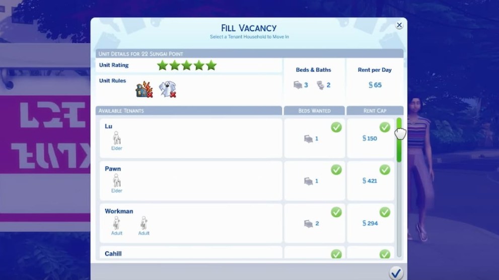 Vacancies in The Sims 4  For Rent