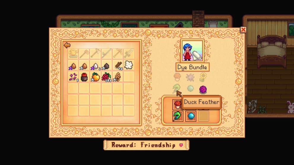 stardew valley community center dye bundle duck feather