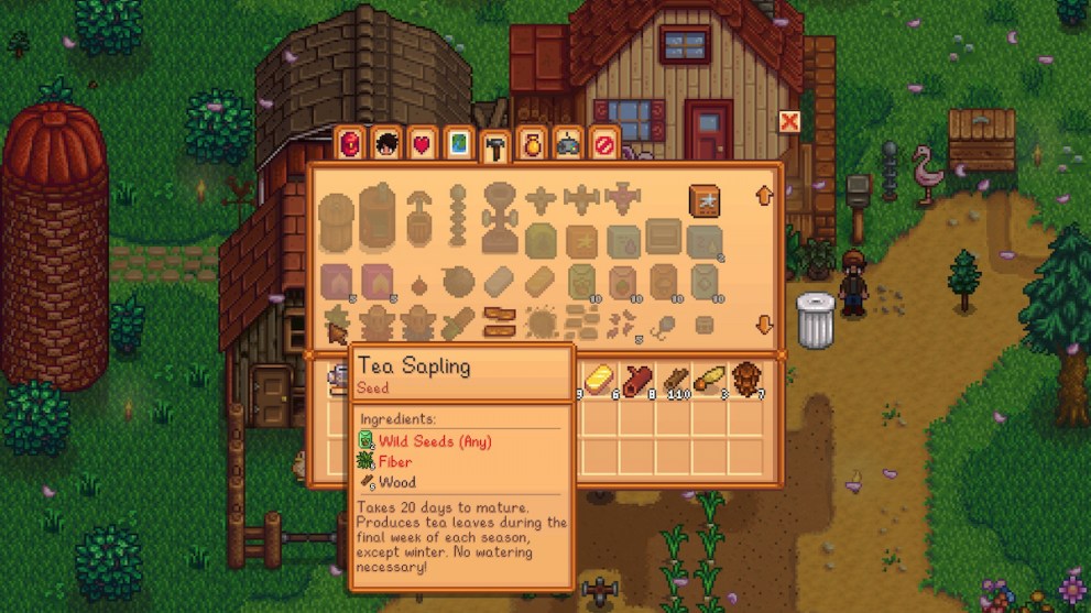 stardew valley tea sapling crafting recipe