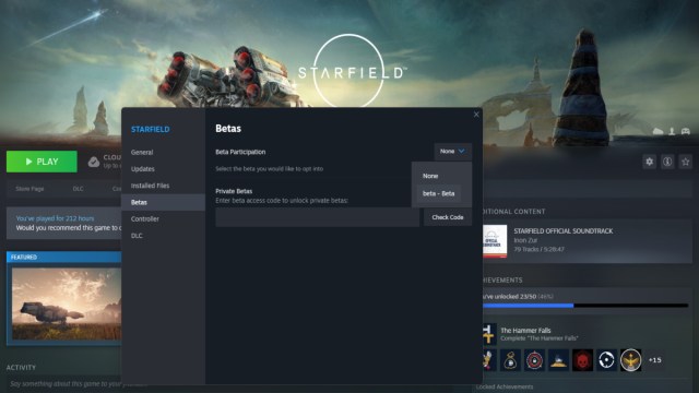 Starfield how to download the Steam Beta patch