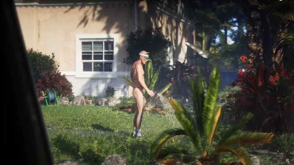 A screenshot of the nude gardening man in GTA 6