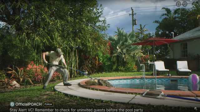 A social media video of an Alligator getting pulled out of a pool in GTA 6