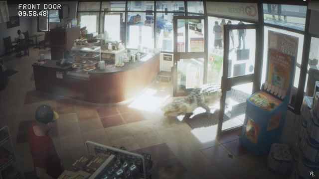 A screenshot of an Alligator entering a shop in GTA 6