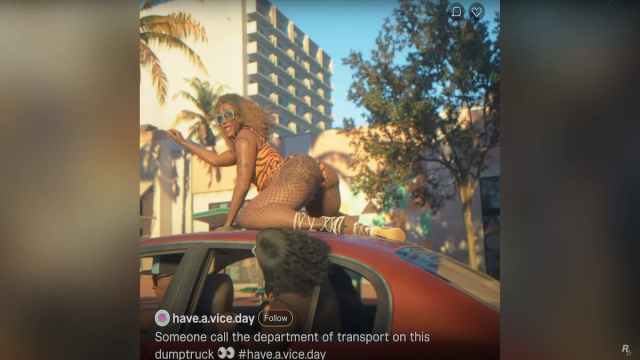A social media video of a lady twerking on top of a car in GTA 6