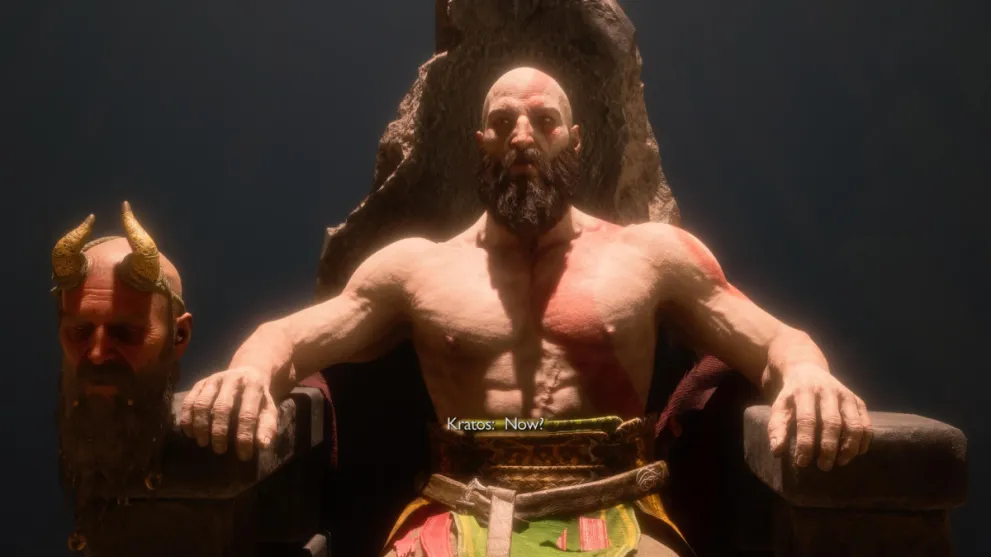 Kratos and Mimir Sitting on Throne During God of War Ragnarok Valhalla DLC ending