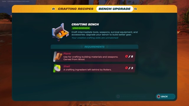 First Crafting Bench Upgrade Recipe