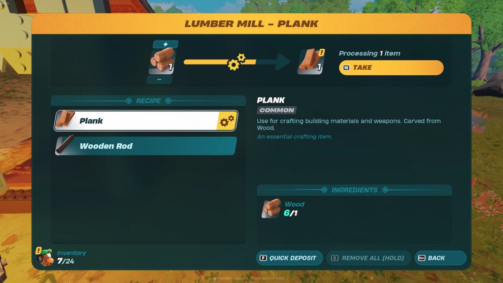 LEGO fortnite lumber mill interface plank