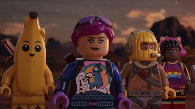 A group of LEGO characters in LEGO Fortnite