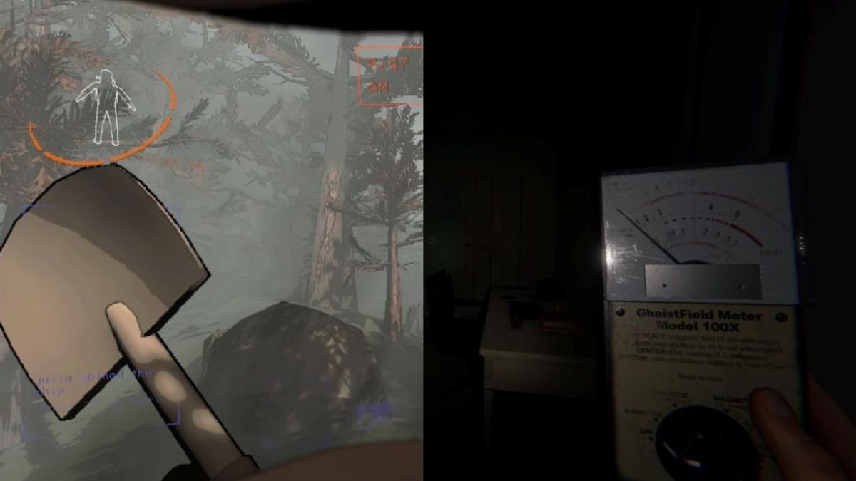 An image showing screenshots from both Lethal Company and Phasmophobia