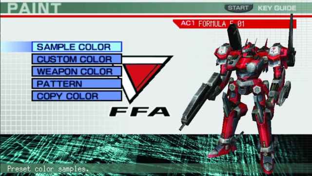 Preset Color Customization in Armored Core Formula Front