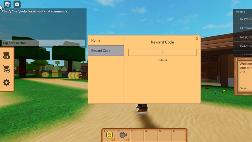 How to Redeem Codes in Roblox Farm Life.