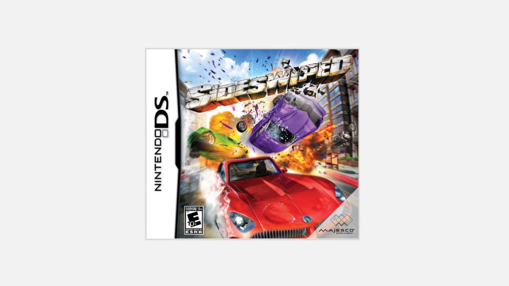 Sideswiped for DS Cover Art Showing One Car Slamming through Other Cars (Top 12 Nintendo DS Games That Are Worth a Fortune)
