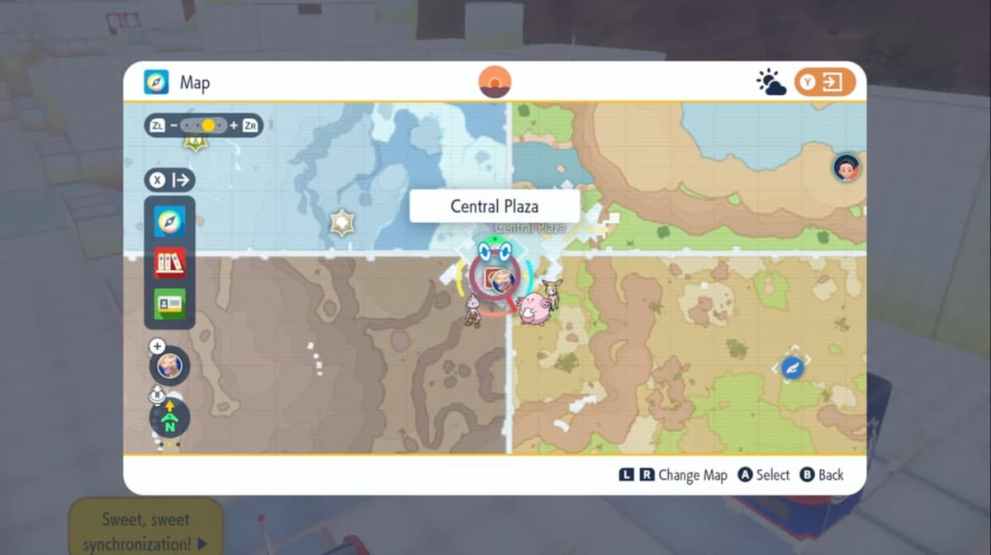 A map showing the Central Plaza in Pokemon Scarlet & Violet Indigo Disk.