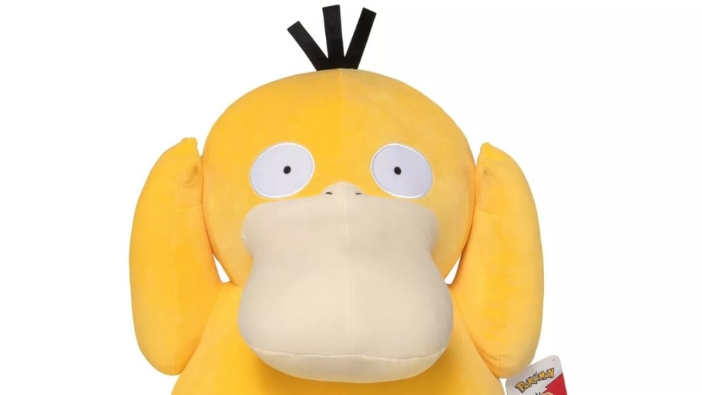 A plush Psyduck forever staring into your soul