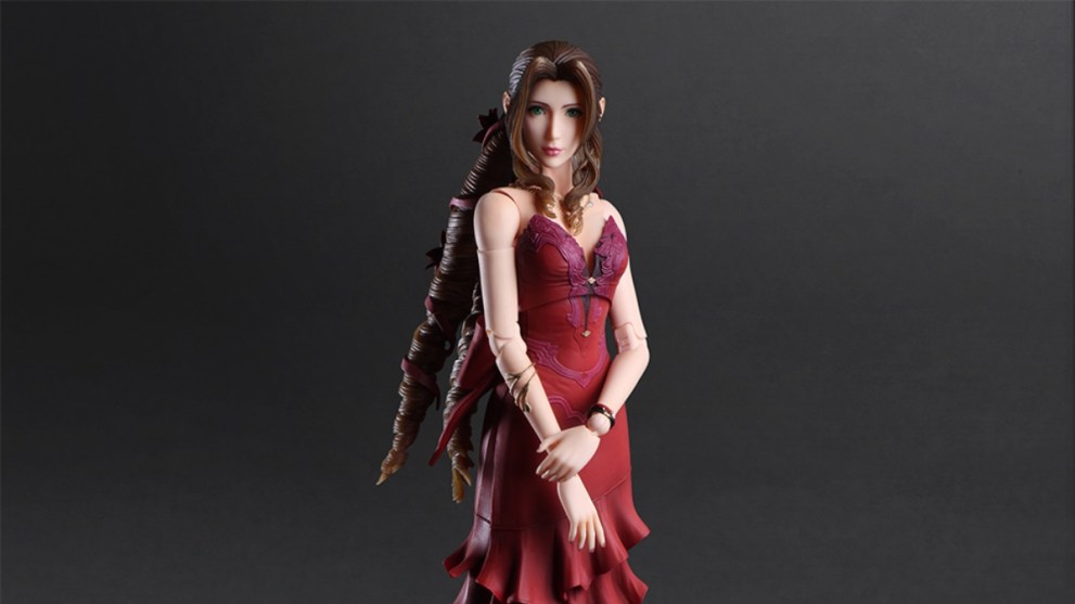 A scale figure of Aerith from Final Fantasy VII
