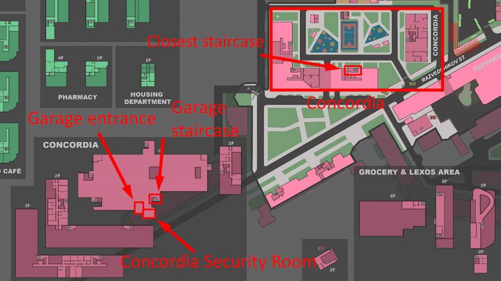 Map to the Concordia Security room in Escape From Tarkov where the CSR key is used