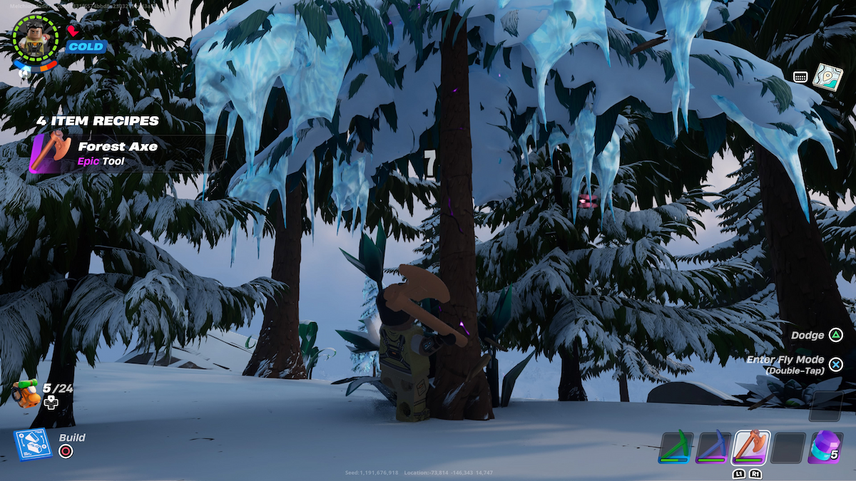 chopping snow trees in frostlands area