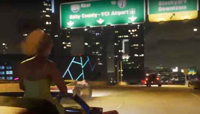 Girl driving on a highway in GTA 6.