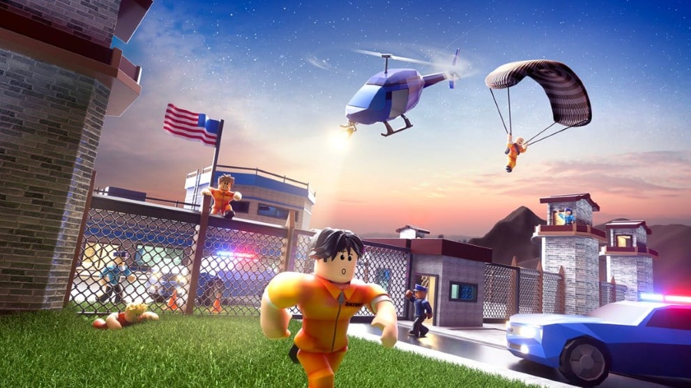 A Roblox character running from police in Jailbreak.