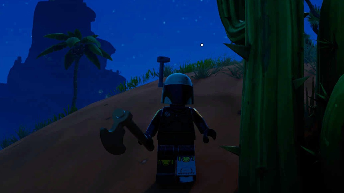 Boba Fett stood next to a cactus in LEGO Fortnite