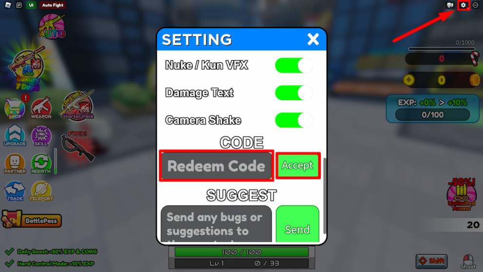 How to redeem codes in Gun Warriors