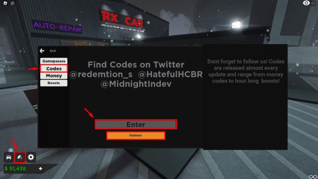 How to redeem Midnight Chasers codes Roblox