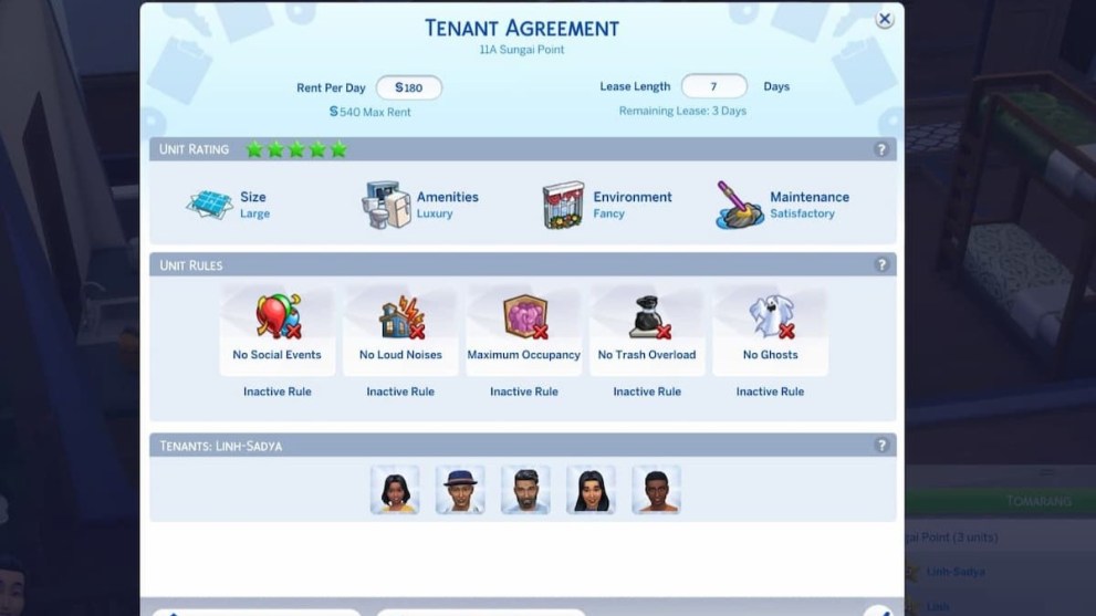 Tenant Agreement in Sims 4 For Rent