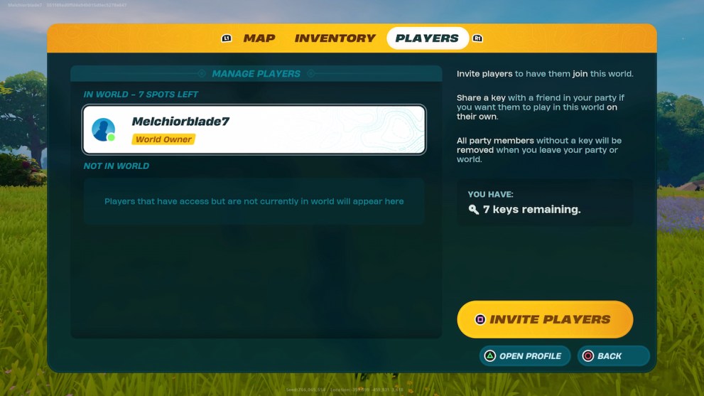 LEGO Fortnite invite players screen