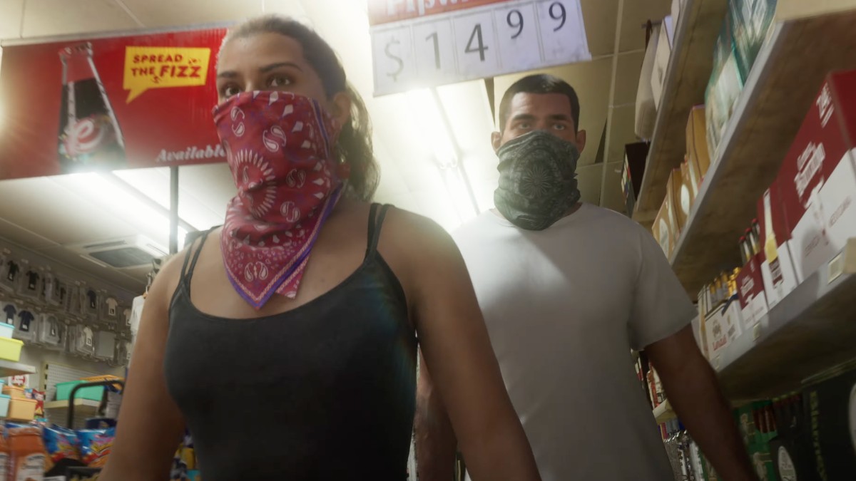 Lucia and Jason about to rob a shop in GTA 6.
