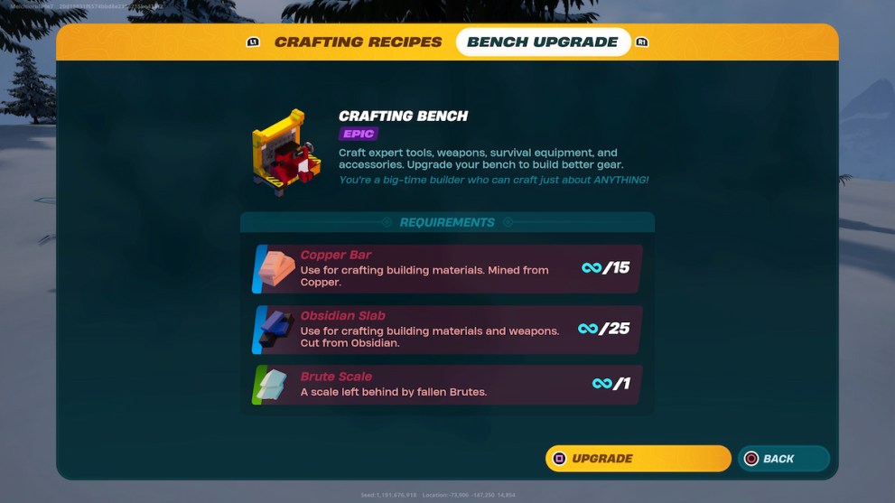 epic crafting bench requirements