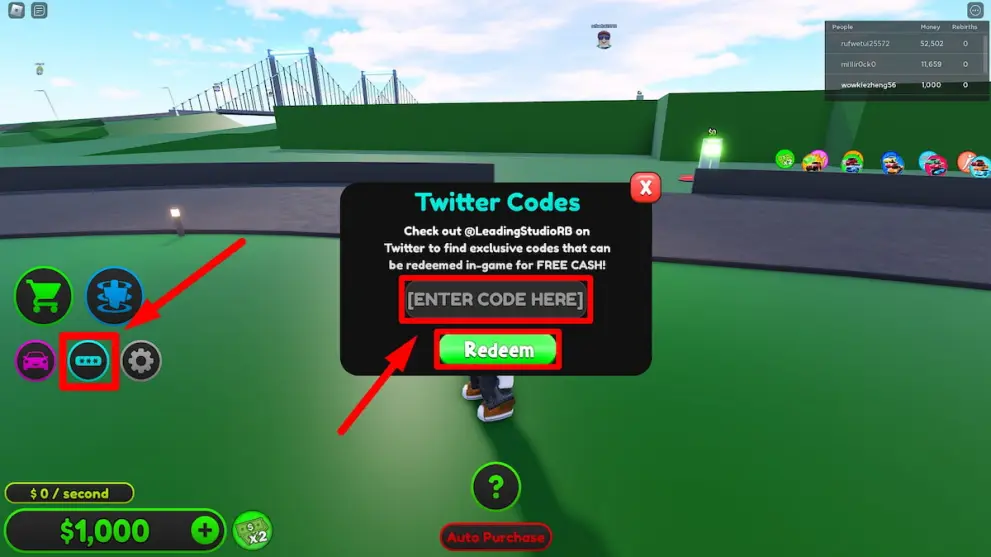 How to redeem codes in Millionaire Mansion Tycoon