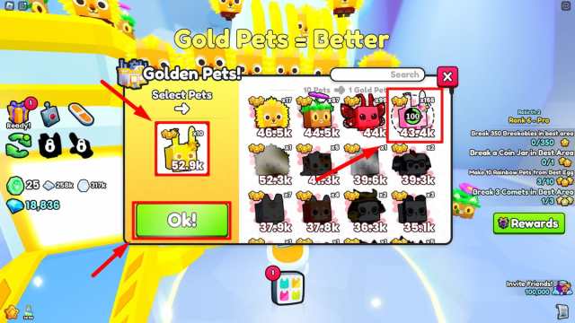 How to make golden pets in Pet Simulator 99