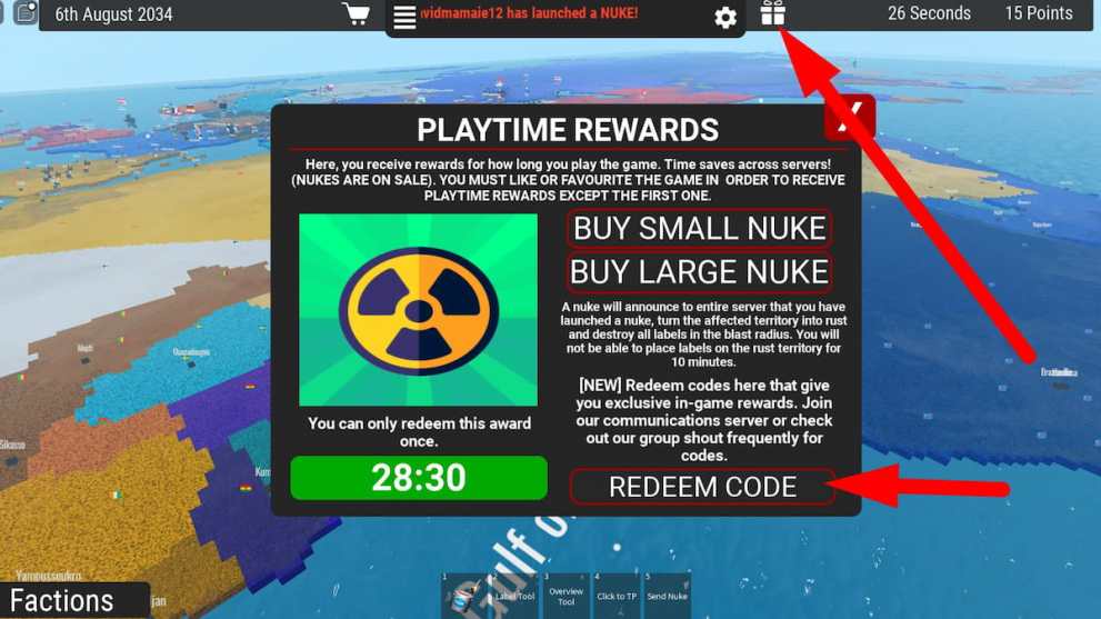 How to redeem codes in World Roleplay Roblox experience