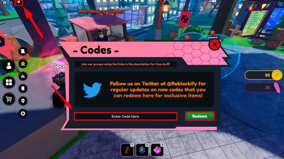 How to redeem codes in Superhuman Simulator Roblox