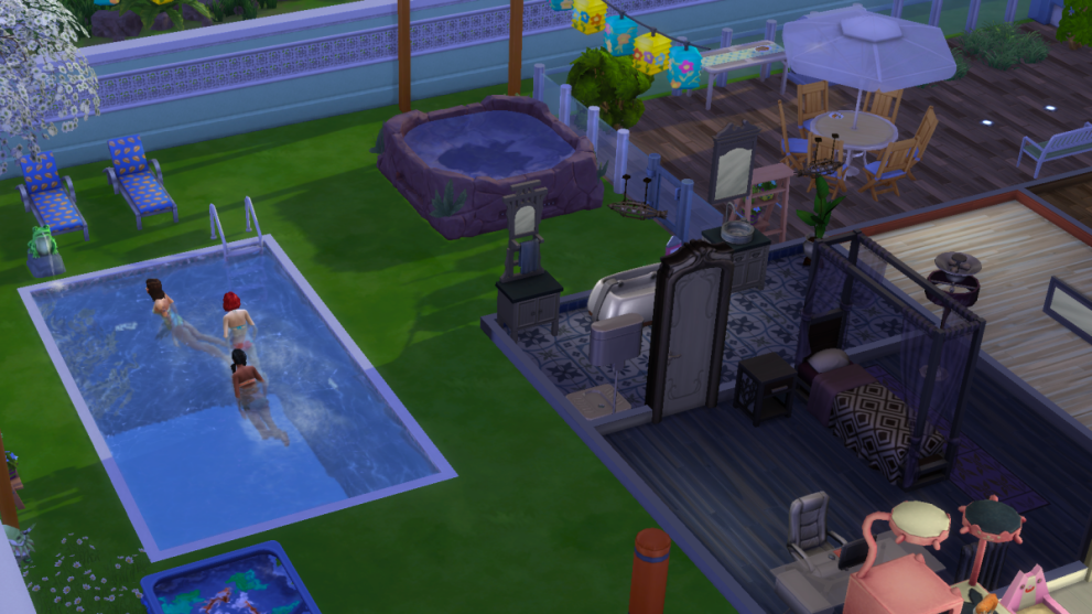 Sims swimming at The Sims 4 pool party