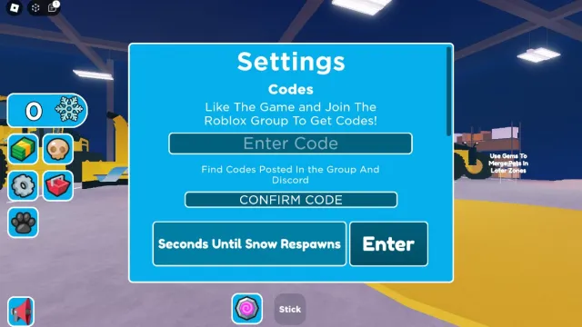 The code redemption screen in Snow Plow Simulator.