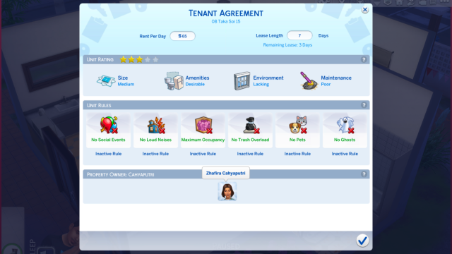 the rental agreement in the sims 4