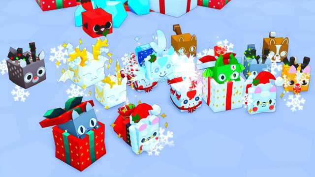 A range of Christmas-themed pets in Pet Simulator 99
