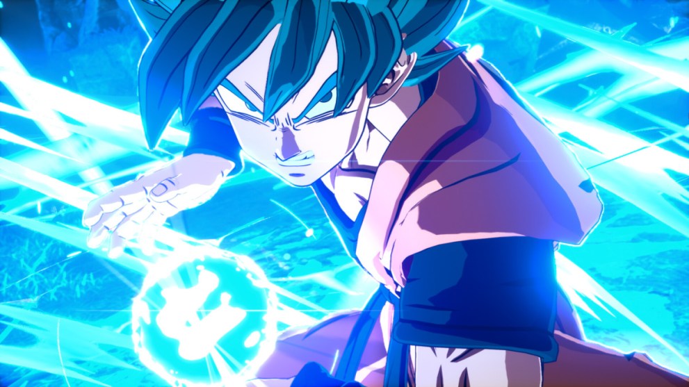 Goku Charging Kamehameha in Super Saiyan Blue Form in Dragon Ball Shining Zero Anime Game