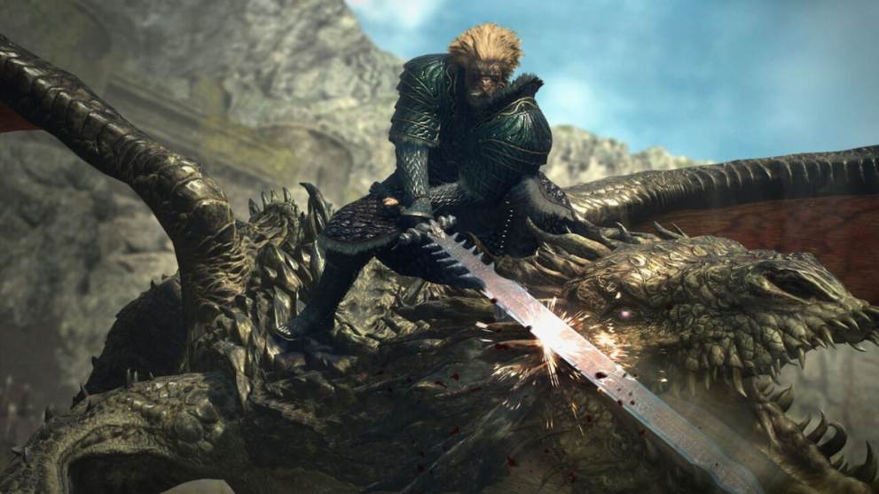 The warrior vocation fighting a monster in Dragon's Dogma 2