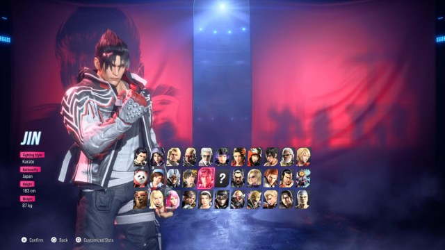 Jin Posing Next to All Unlocked Characters in Tekken 8