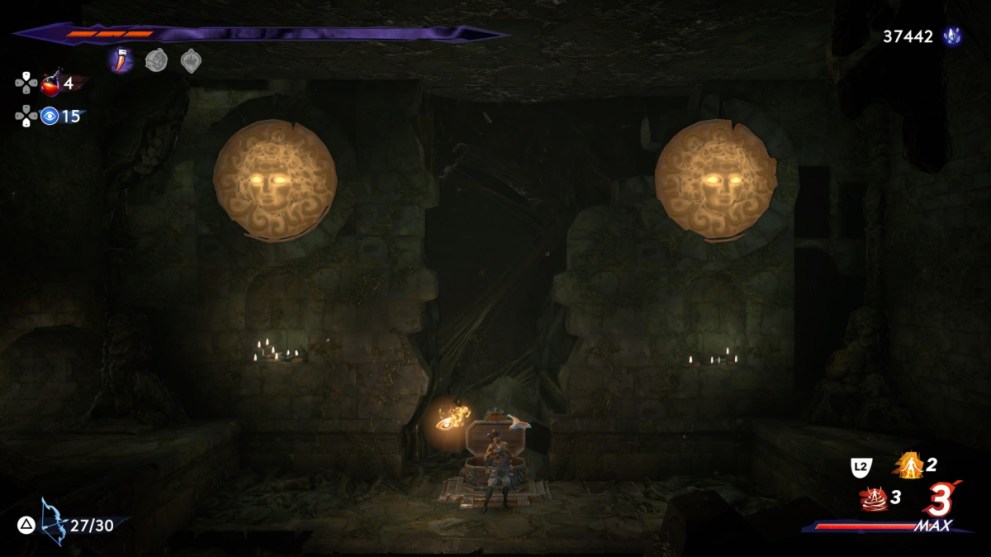 Sargon Below GLowing Faces in Prince of Persia The Lost Crown