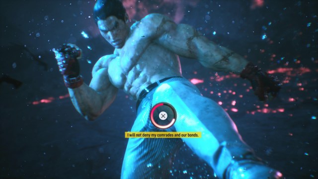 Kazuya Prepping Kick With Button Prompt on Screen in Tekken 8