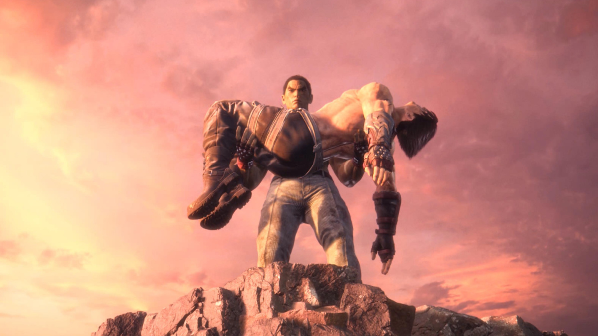 Kazuya Holding Jin Over Cliff in Tekken 8 Alternate Ending Despair