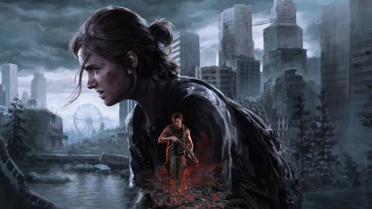 The Last of Us 2 Remastered Key Art of Abby Walking Forward With Ellie in the Background (How to Upgrade to PS5 Version)