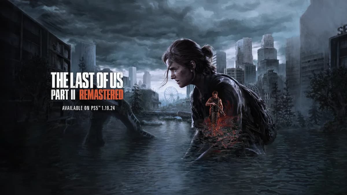 Promo art for the Last of Us Part II, Ellie stares to the left with Seattle in the background.